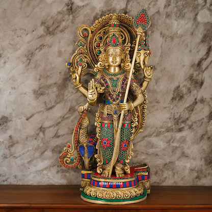 Large Kartikeya Murugan Standing Idol with Stone Work - 20 inches