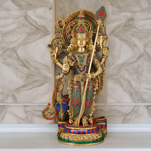 Large Kartikeya Murugan Standing Idol with Stone Work - 20 inches