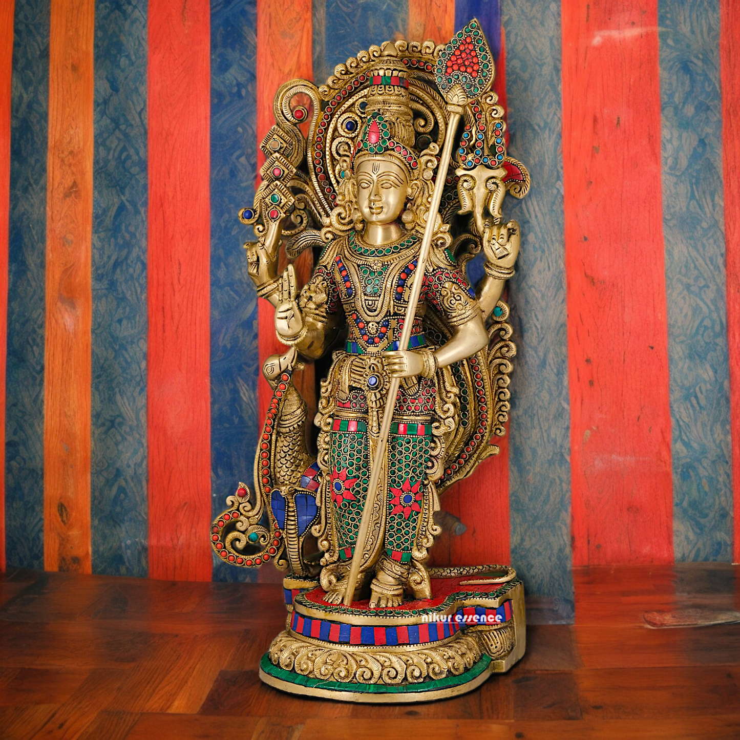 Large Kartikeya Murugan Standing Idol with Stone Work - 20 inches