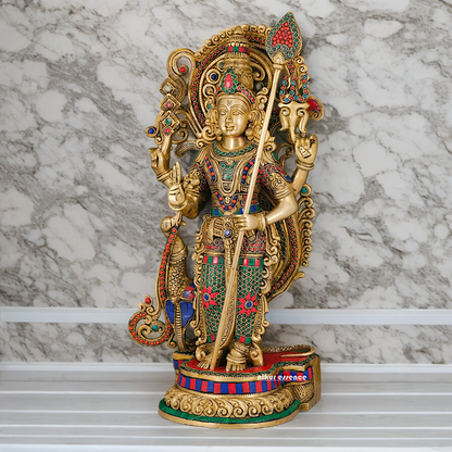 Large Kartikeya Murugan Standing Idol with Stone Work - 20 inches