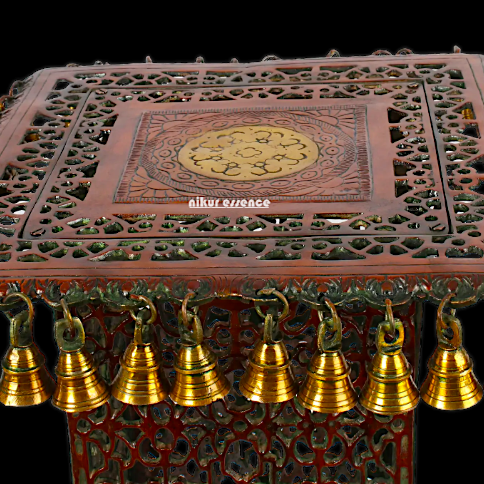 Big Chowki Table Stool with Bells Ghungroo Brass - 20 inches