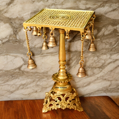 Solid Brass Table Chowki with Bells - 15 inches