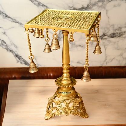 Solid Brass Table Chowki with Bells - 15 inches