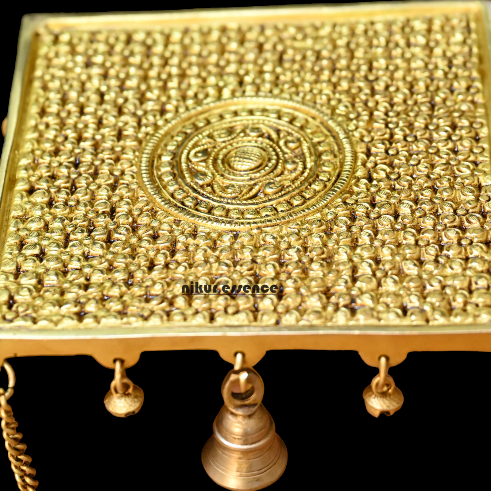 Solid Brass Table Chowki with Bells - 15 inches