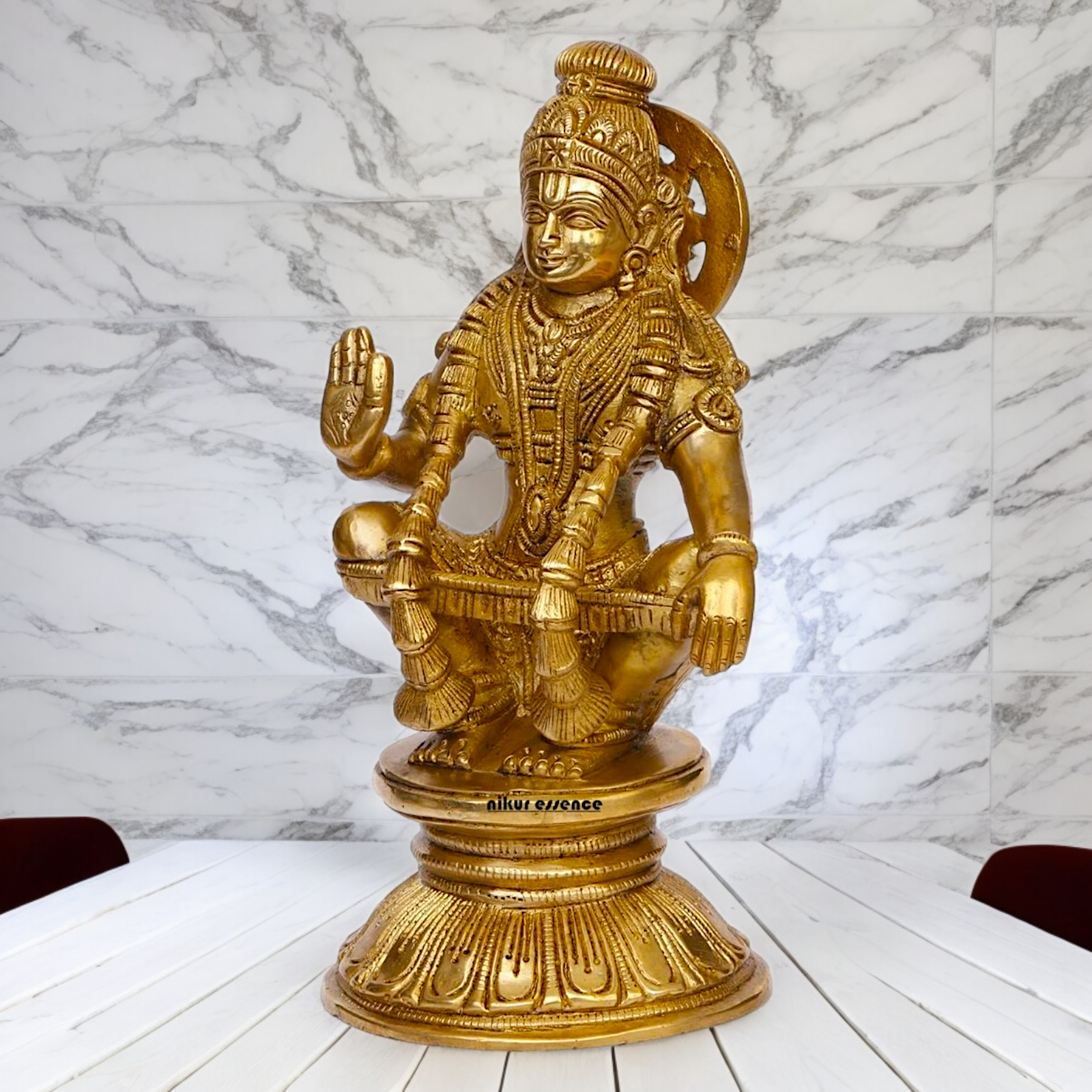 Solid Brass Ayyappan/Ayyappa Swamy Murugan Idol - 8.5 inch