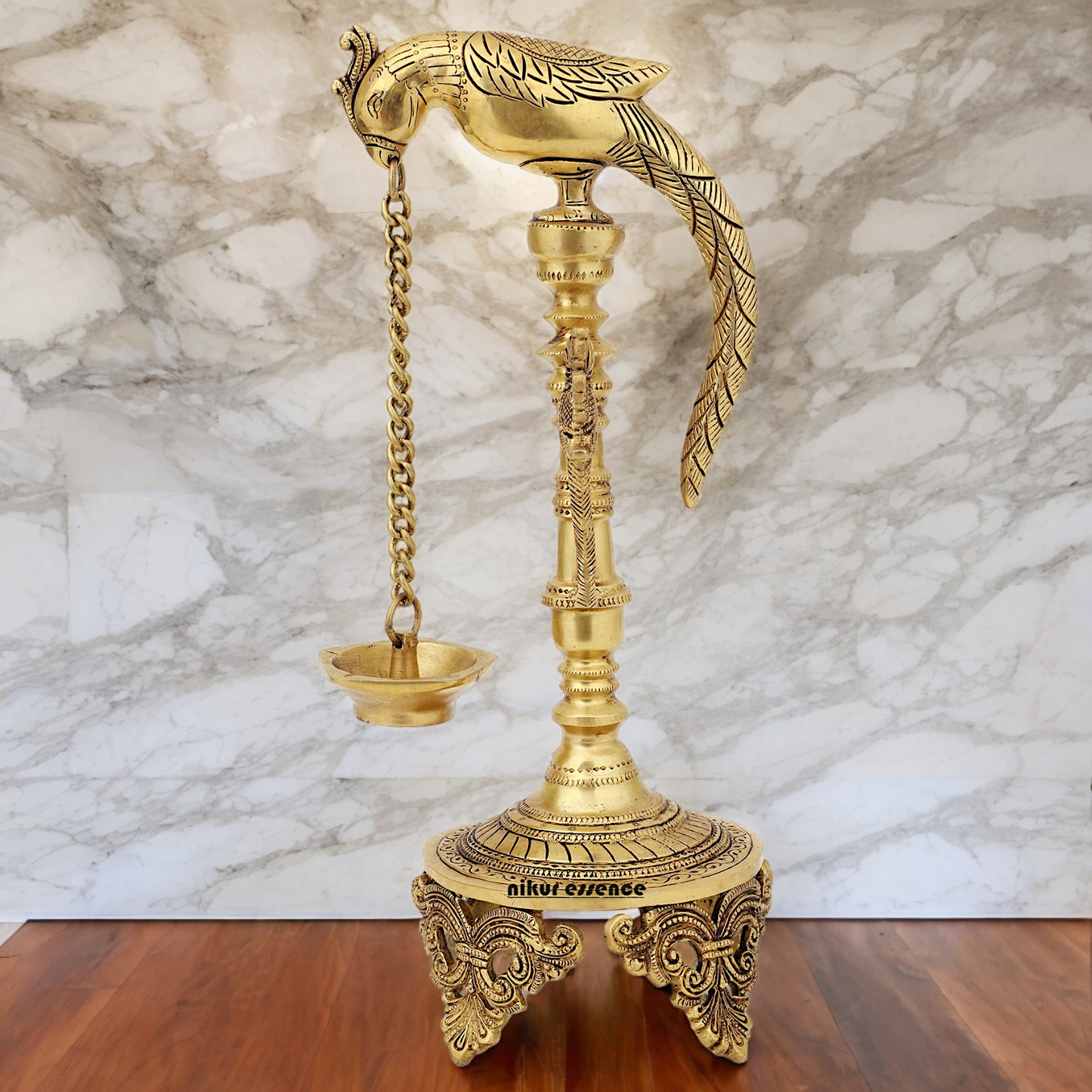 Buy Peacock Hanging Diya with Stand Solid Brass- 19 inch