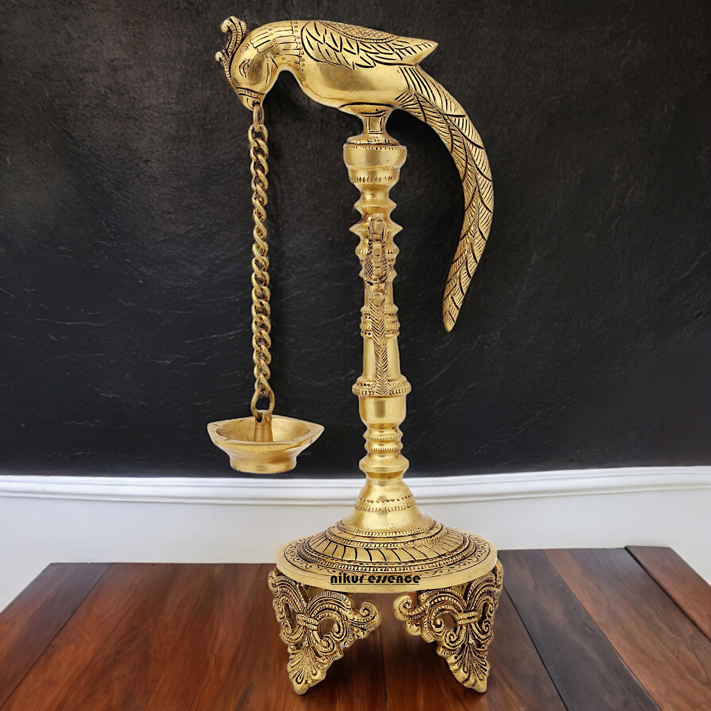 Buy Peacock Hanging Diya with Stand Solid Brass- 19 inch