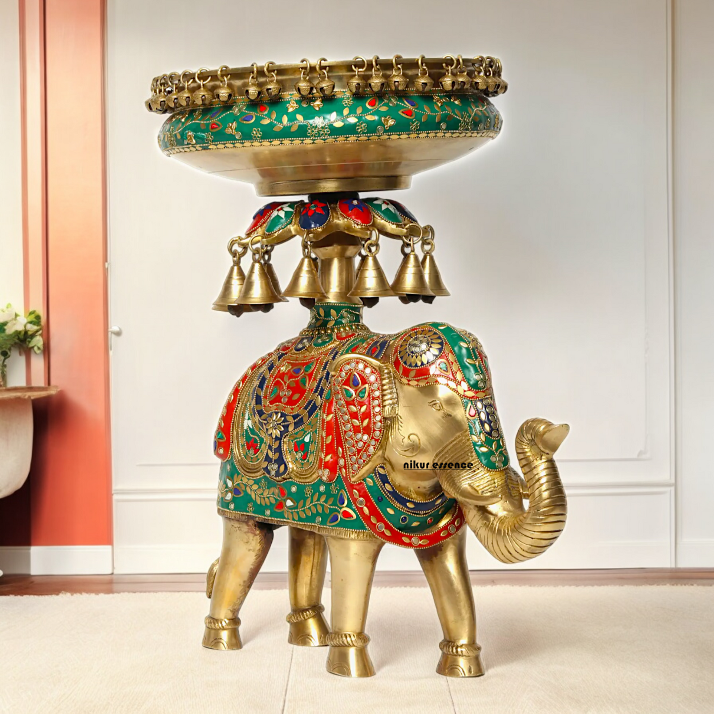 Online Elephant Urli Braas with Stone Work - 20.7 inches