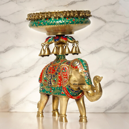 Online Elephant Urli Braas with Stone Work - 20.7 inches