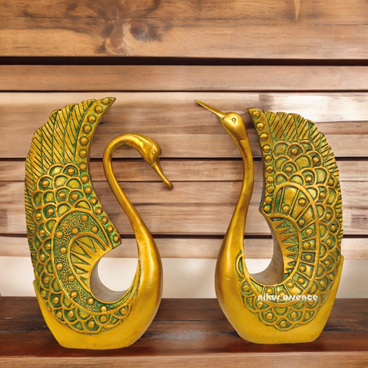 Solid Brass Duck Pair Idol - 10 inches Nikuressence AltarDecor Artistic Home Decor brass decor brass decor items brass decoration brass decoratives Brass Duck Figurines Brass Duck Pair idol Brass Duck Statues brass home decor brass idols for gifting brass nautical home decor Decorative Brass Ducks diwali gift ideas for customer diwali luxury gifts Duck pair statue Gift Ideas gifting Ornamental Brass Ducks Vintage Brass Ducks