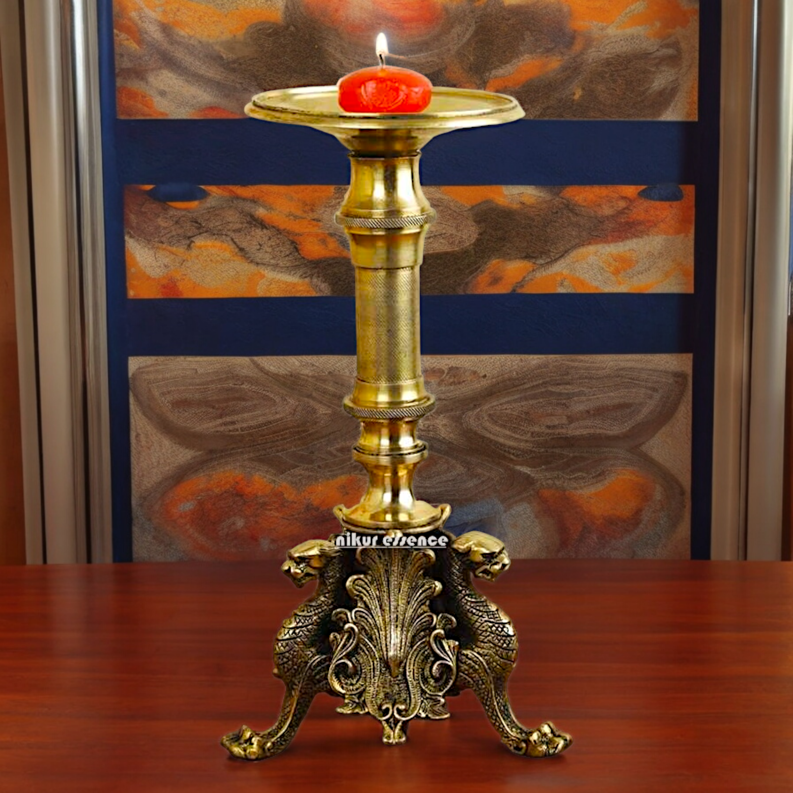 Large Solid Brass Diya Candle Stand - 12.6 inches