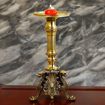 Large Solid Brass Diya Candle Stand - 12.6 inches