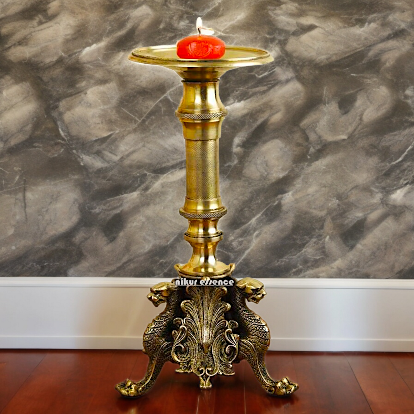 Large Solid Brass Diya Candle Stand - 12.6 inches