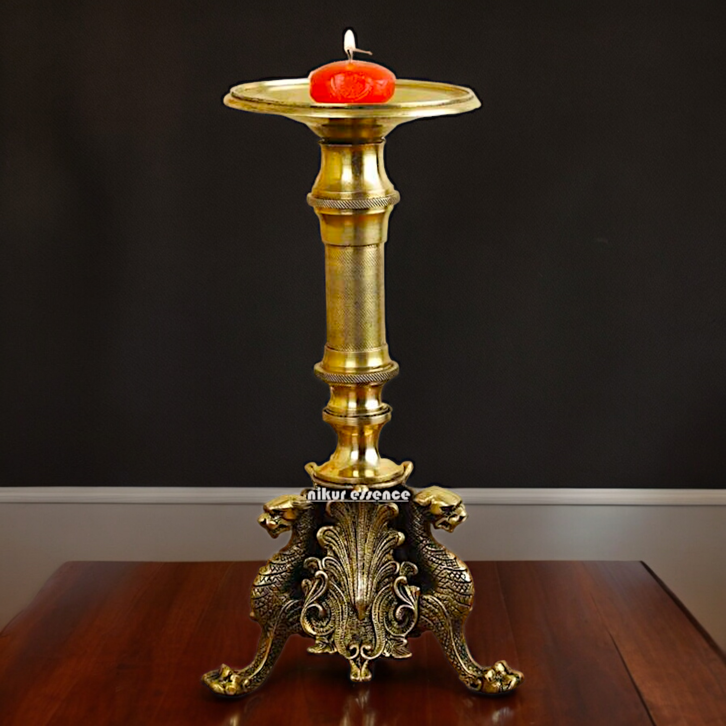 Large Solid Brass Diya Candle Stand - 12.6 inches