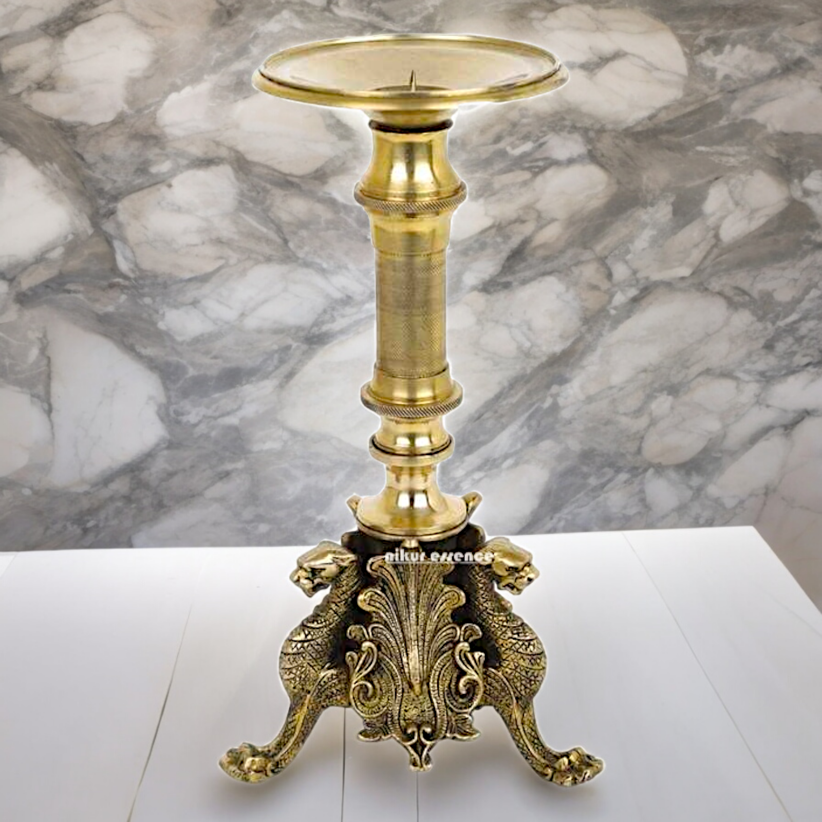 Large Solid Brass Diya Candle Stand - 12.6 inches