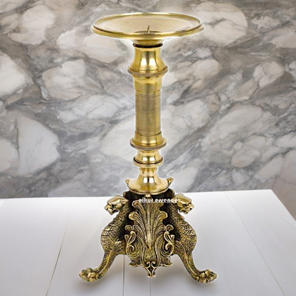 Large Solid Brass Diya Candle Stand - 12.6 inches