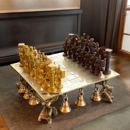 Brass Chess Board Game - 9.5 Inches Nikuressence Brass Chess board Brass Chess game Brass Diwali Gifts brass items for gift Chess Chess game diwali gift ideas for customer diwali gift sets diwali gifting ideas for clients diwaligift DiwaliGifts ecraftindia Handcrafted Art Handcrafted Brass Art Hindu gift HomeGifts Minding game Saraswati Gifts Solid brass chess game board