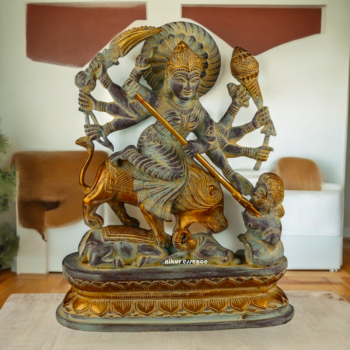 Buy Mahishasura Durga Brass Statue - 12.992 inches