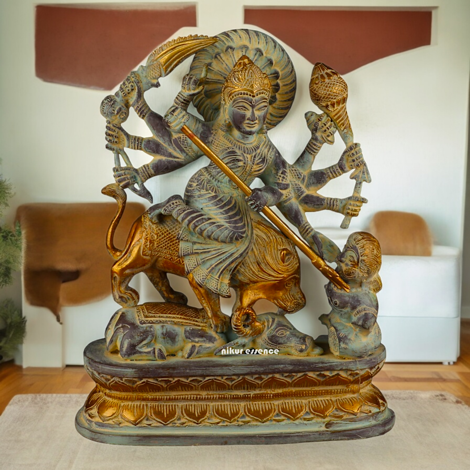 Buy Mahishasura Durga Brass Statue - 12.992 inches