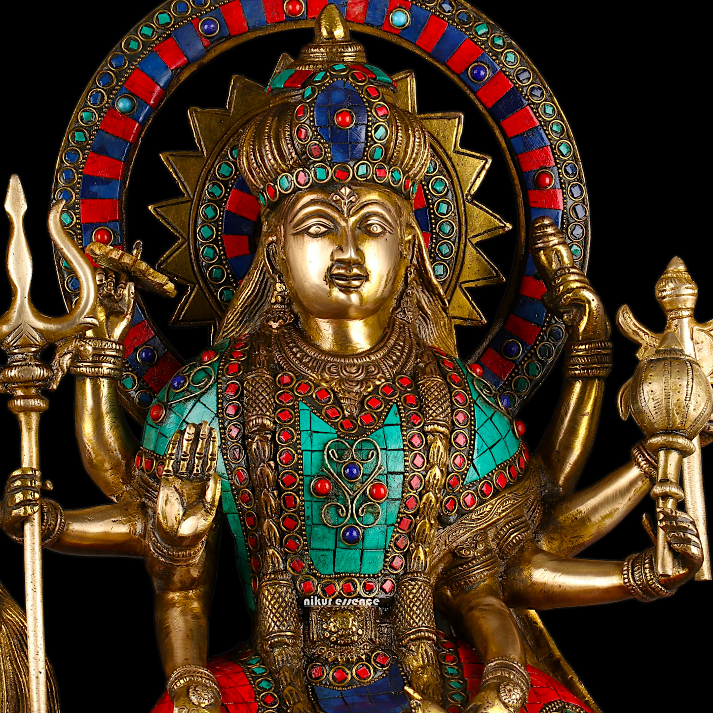 Online Durga Maa Sitting on Lion Statue with Stone Work - 16.535 inches