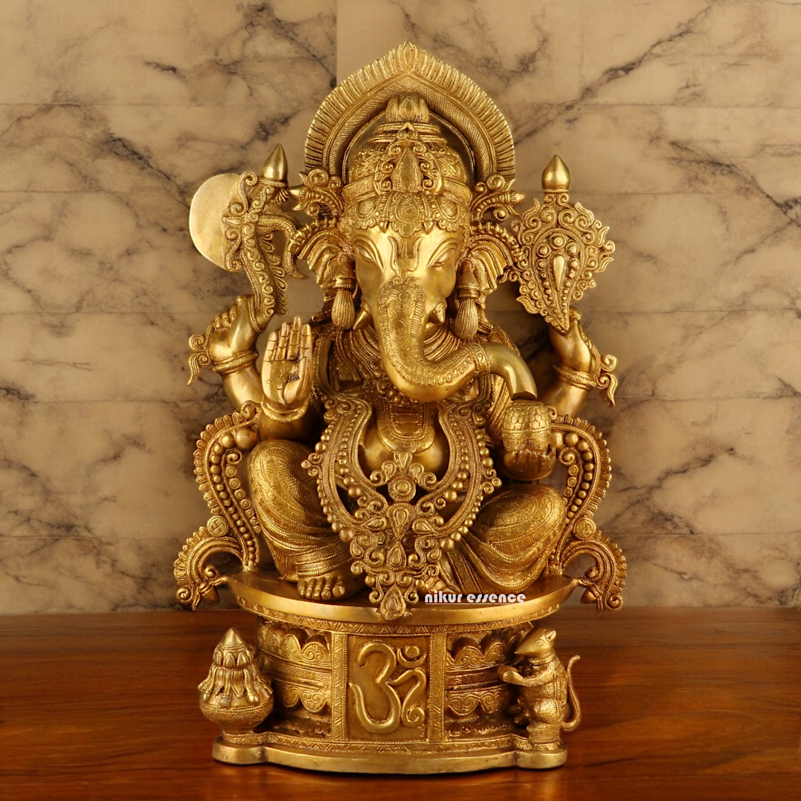 Solid Brass Ganesh Seated Idol - 23 inches