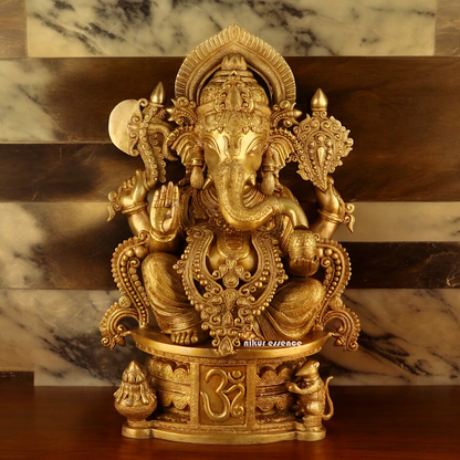 Solid Brass Ganesh Seated Idol - 23 inches