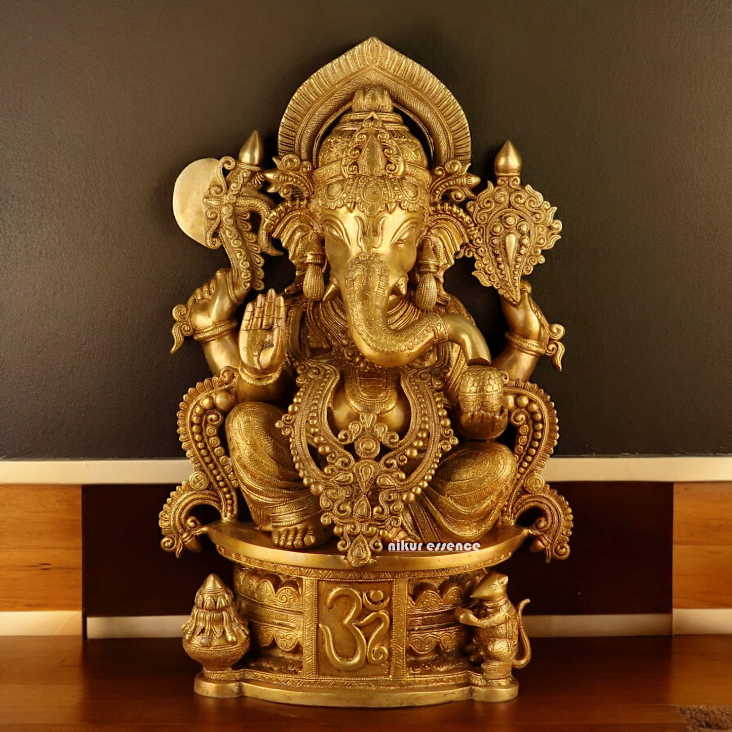 Solid Brass Ganesh Seated Idol - 23 inches