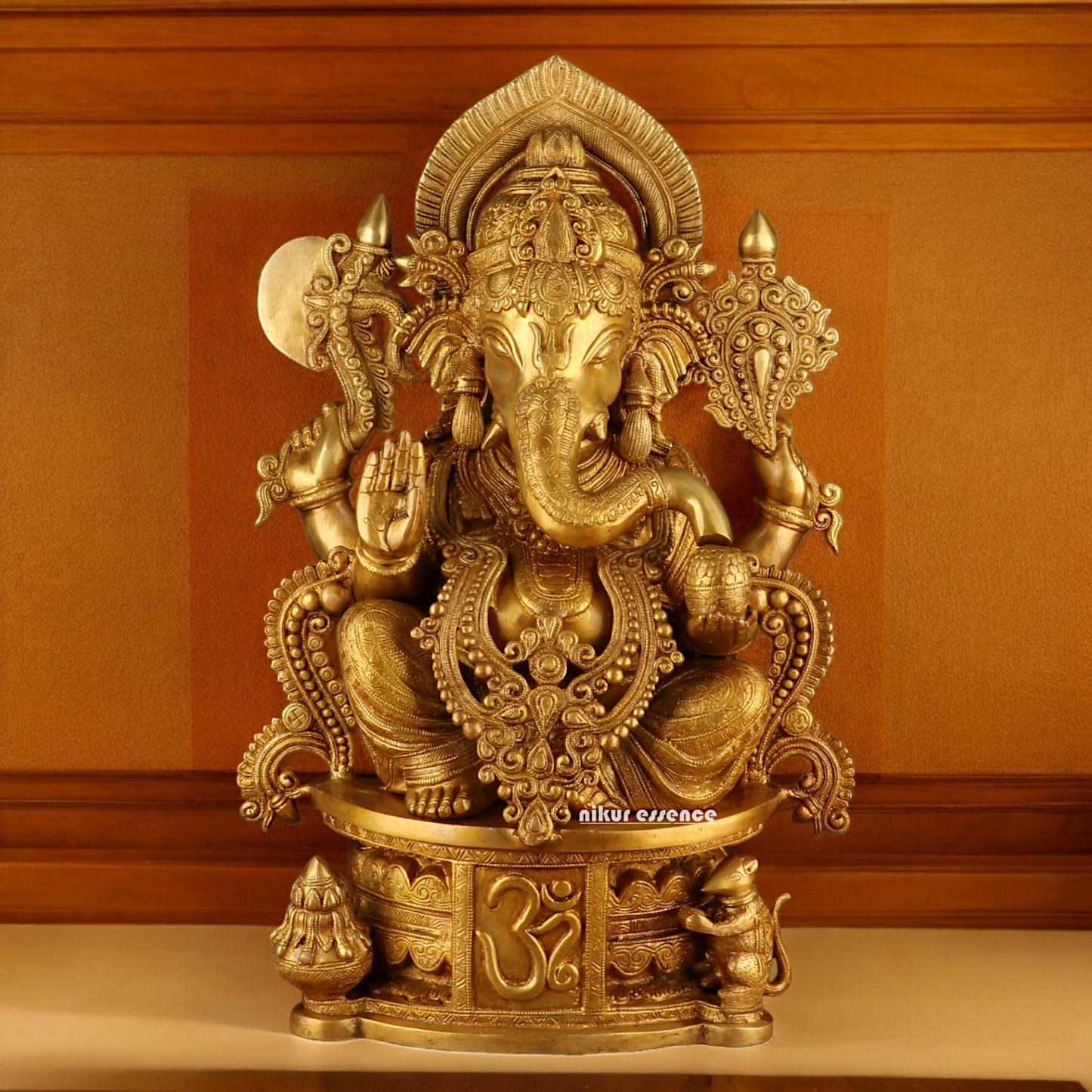 Solid Brass Ganesh Seated Idol - 23 inches