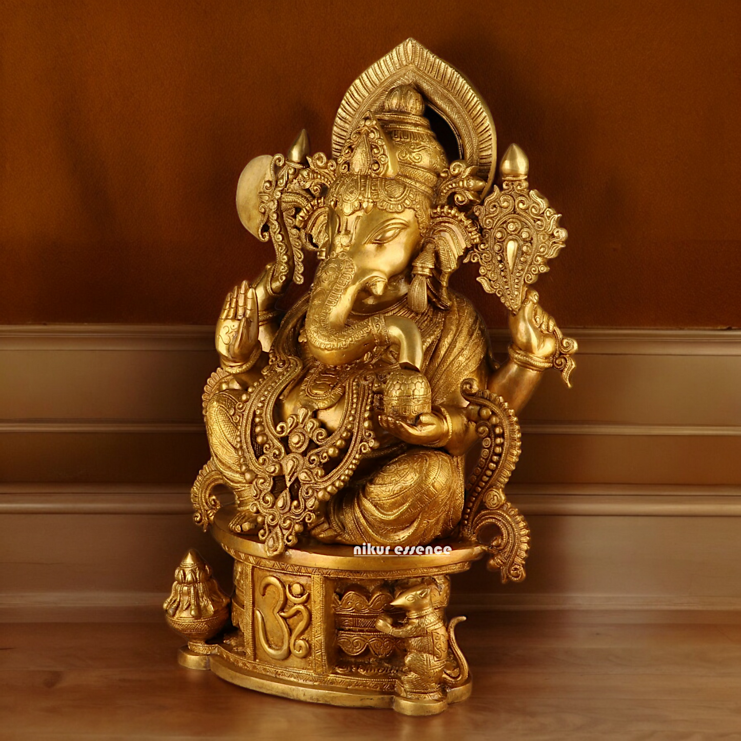 Solid Brass Ganesh Seated Idol - 23 inches