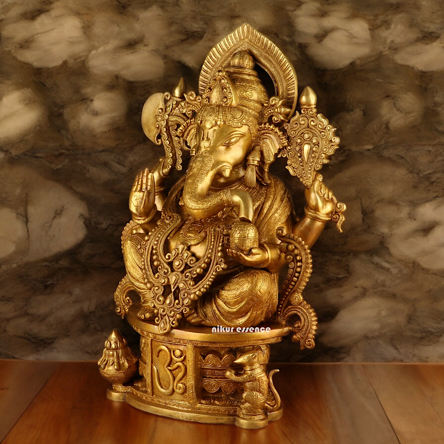 Solid Brass Ganesh Seated Idol - 23 inches