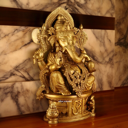 Solid Brass Ganesh Seated Idol - 23 inches