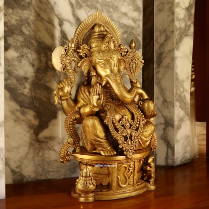 Solid Brass Ganesh Seated Idol - 23 inches