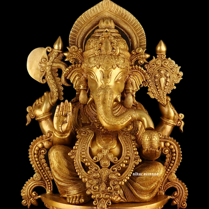 Solid Brass Ganesh Seated Idol - 23 inches