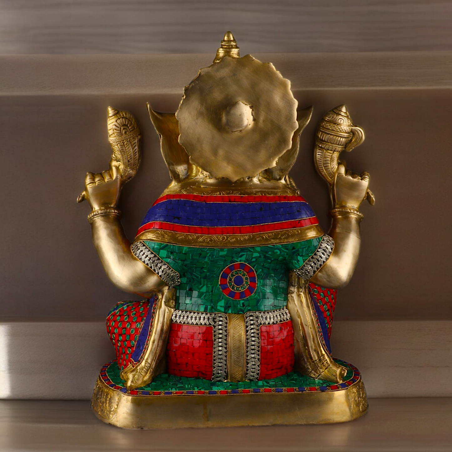 Large Ganesh Ganpati Sitting Brass beautiful Idol with Stone Work - 22 inches