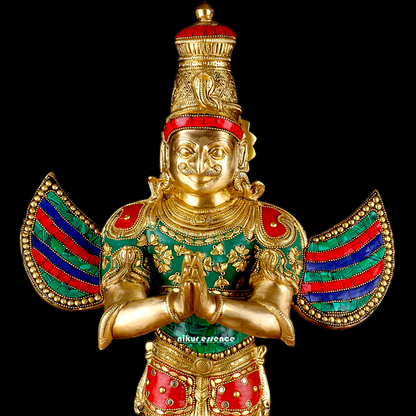 Shop Garuda Standing Brass Idol with Stone Work - 22 inches