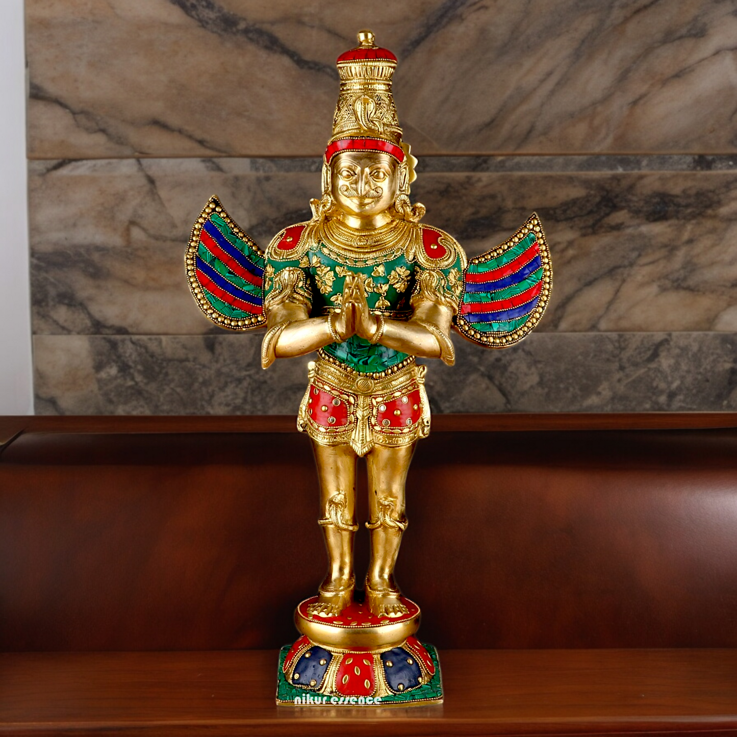 Shop Garuda Standing Brass Idol with Stone Work - 22 inches