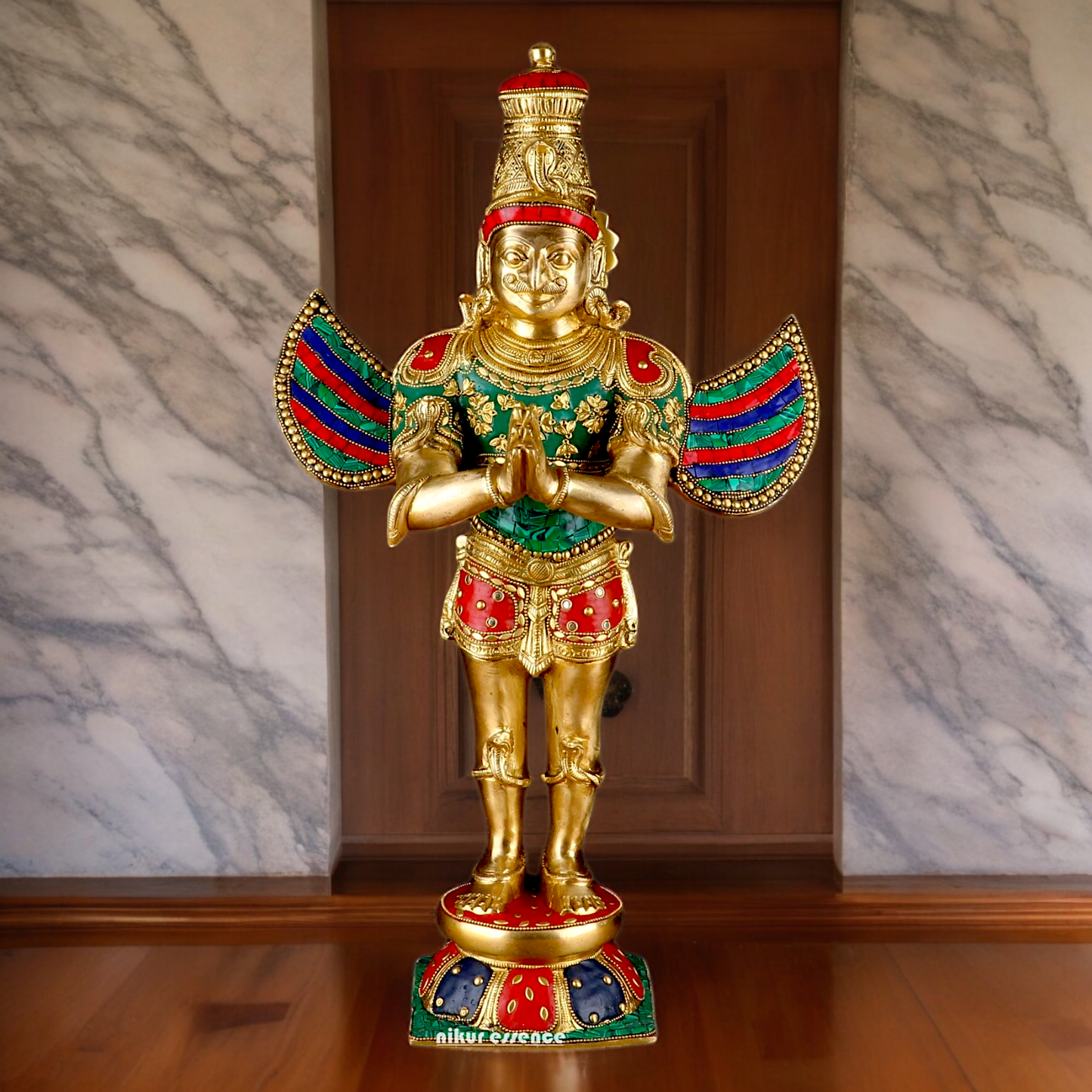 Shop Garuda Standing Brass Idol with Stone Work - 22 inches