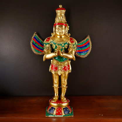 Shop Garuda Standing Brass Idol with Stone Work - 22 inches