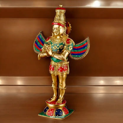 Shop Garuda Standing Brass Idol with Stone Work - 22 inches