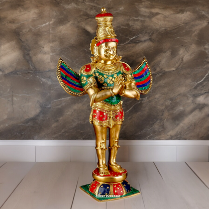 Shop Garuda Standing Brass Idol with Stone Work - 22 inches