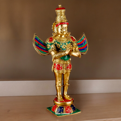 Shop Garuda Standing Brass Idol with Stone Work - 22 inches