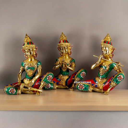 Three Musicians Brass idol with Stone Work - 12 inches Nikuressence Artistic Home Decor Braas Musicians idol brass decor brass decor items Brass Decorative Piece brass home decor brass nautical home decor Buy Musicians idol Diwali Decor diwali gift ideas for customer diwali gifting ideas for clients diwali gifts traditional Diwali Home Decor Ideas. diwali home decor items Female Musicians Figures Musicians price idol Musicians Statue Musicians Stone work idol Three Musicians idol