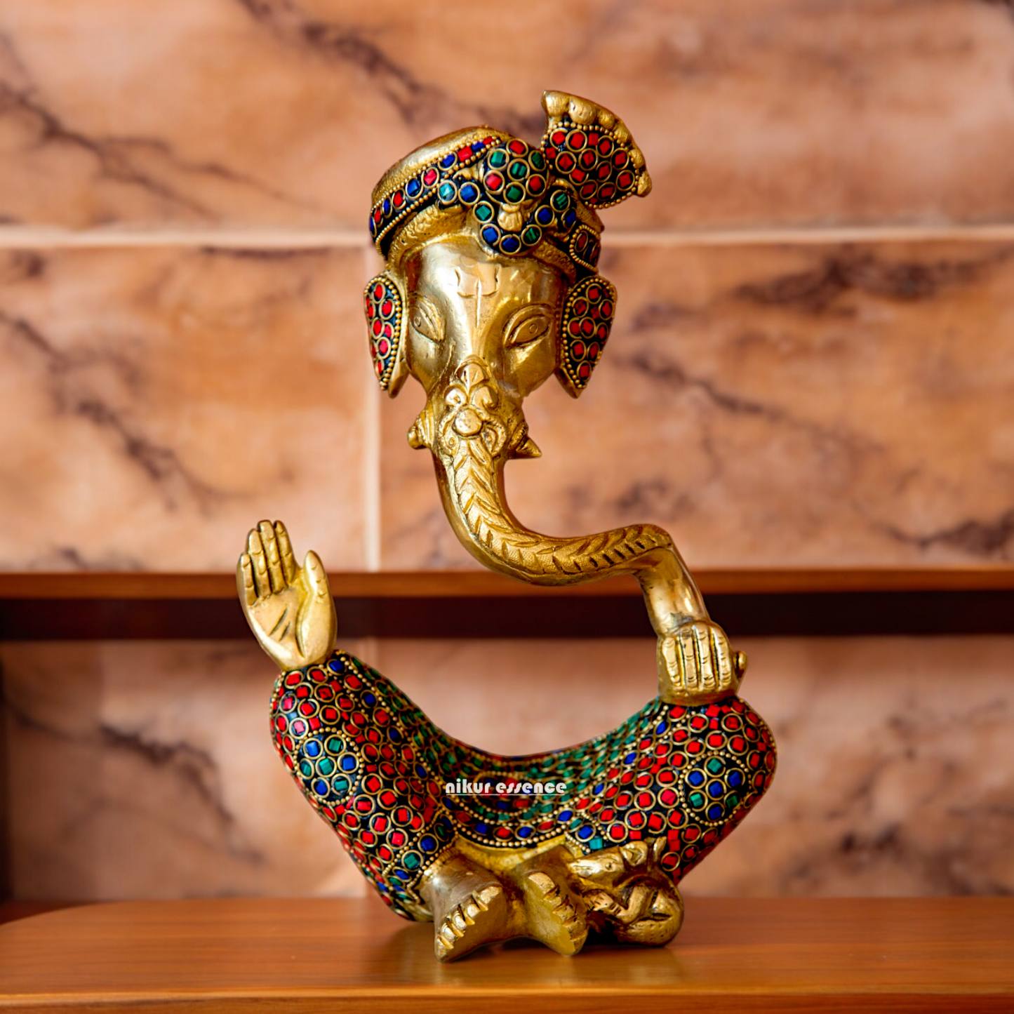 Online Ganesh Vinayaka Sitting Idol Brass with Stone Work - 6 inches