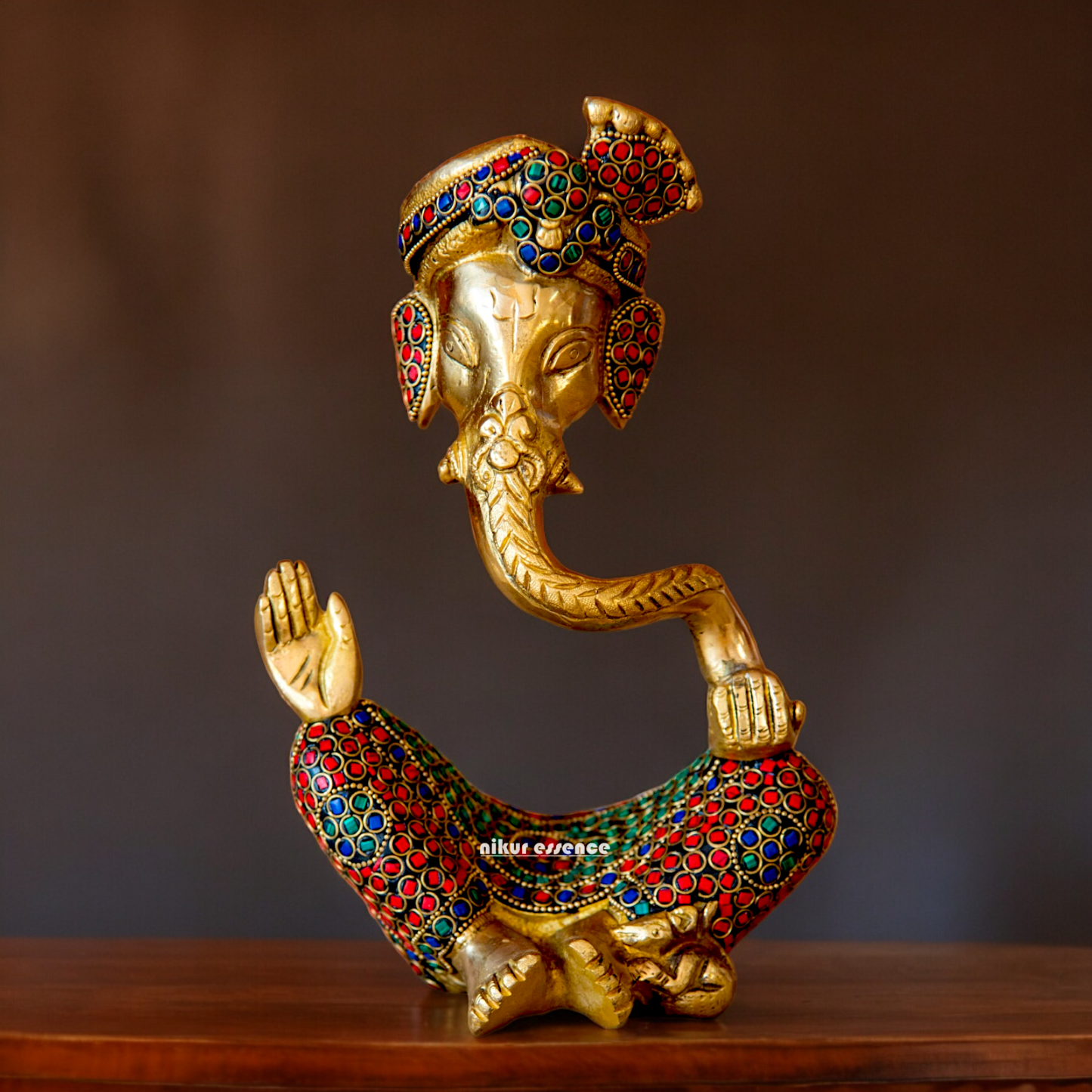 Online Ganesh Vinayaka Sitting Idol Brass with Stone Work - 6 inches