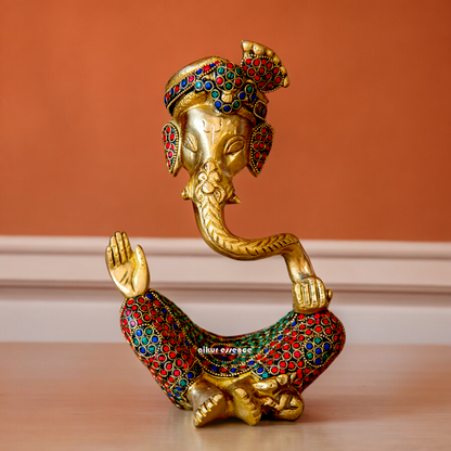 Online Ganesh Vinayaka Sitting Idol Brass with Stone Work - 6 inches