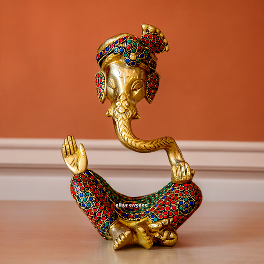 Online Ganesh Vinayaka Sitting Idol Brass with Stone Work - 6 inches