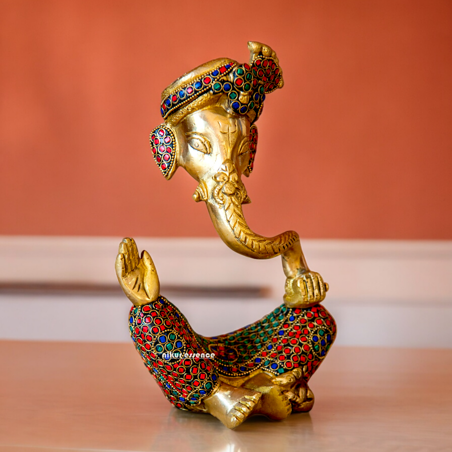 Online Ganesh Vinayaka Sitting Idol Brass with Stone Work - 6 inches