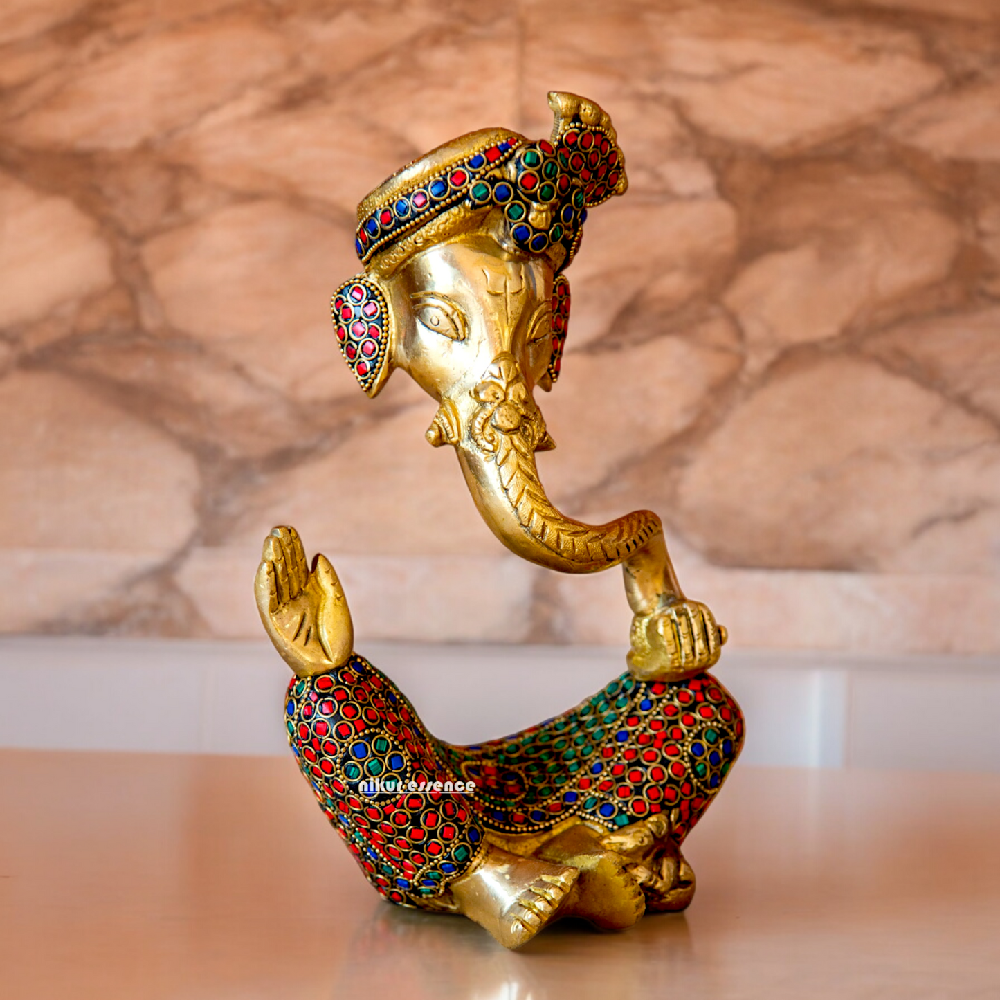 Online Ganesh Vinayaka Sitting Idol Brass with Stone Work - 6 inches