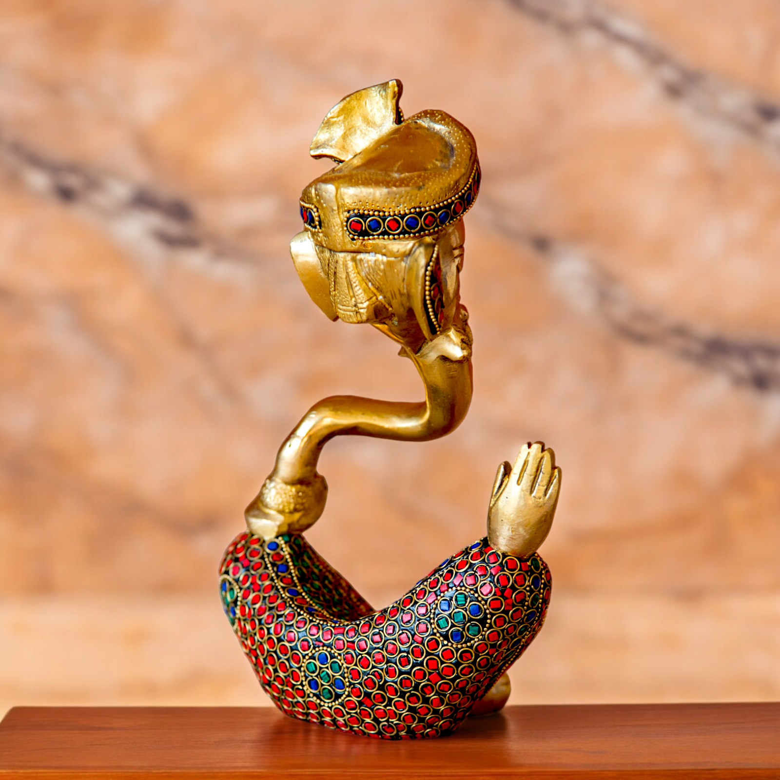 Online Ganesh Vinayaka Sitting Idol Brass with Stone Work - 6 inches