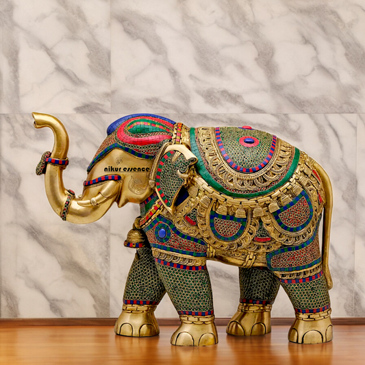 Large Elephant Stand Idol with Stone Work - 22 inches Nikuressence